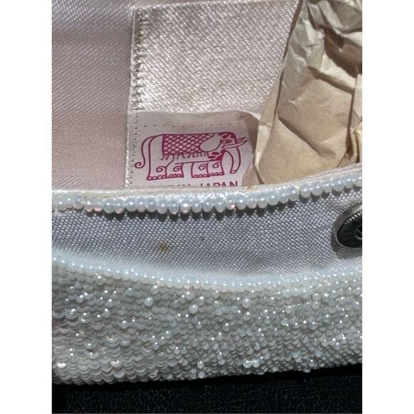 Vintage tiny Beaded purse cream beaded crown  snap Vintage Japan - Picture 15 of 15